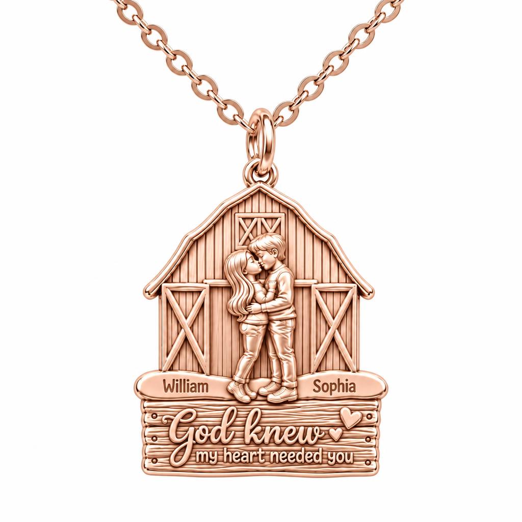 Country Barn Love Story Charm Necklace Set – rose gold, front view