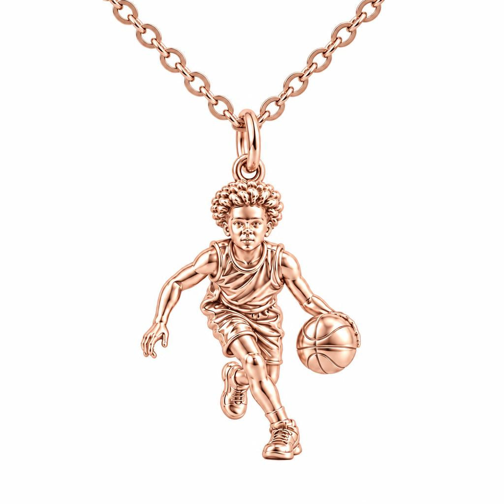 Courtside Dribble Hero Charm Necklace Set – rose gold, front view