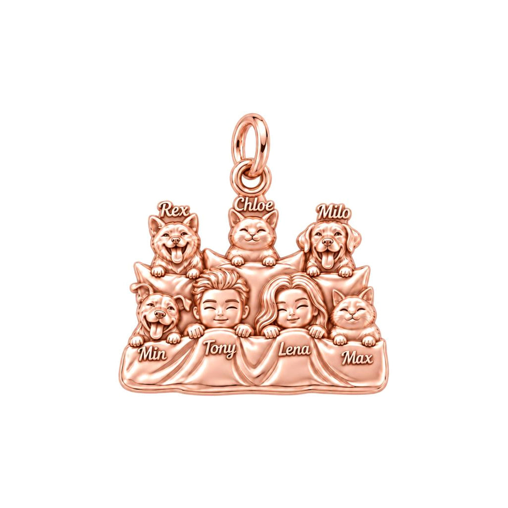Cozy Bedtime Family Charm Bracelet – Personalized Couple Gift – rose gold 3 cm charm, front view