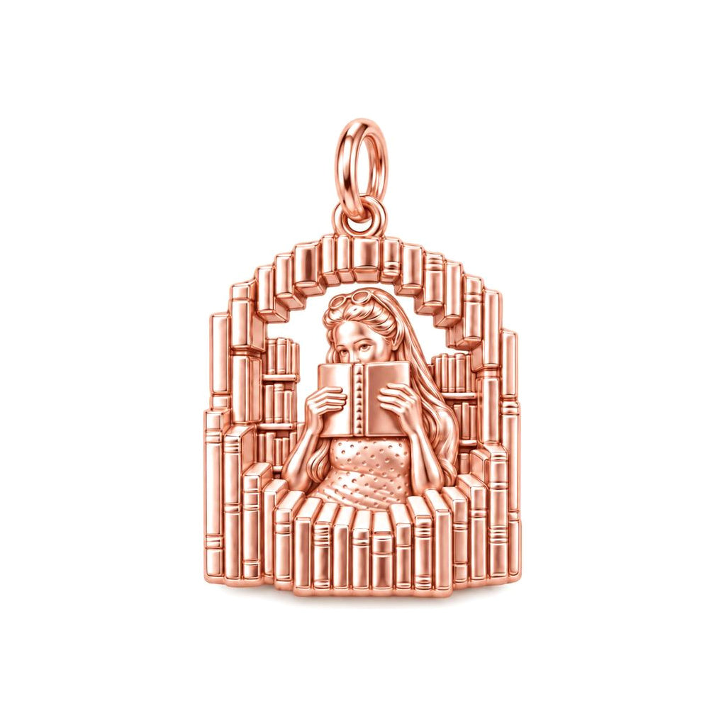 Cozy Book Nook Charm Bracelet – Personalized Book Lover Gift – rose gold charm, front view