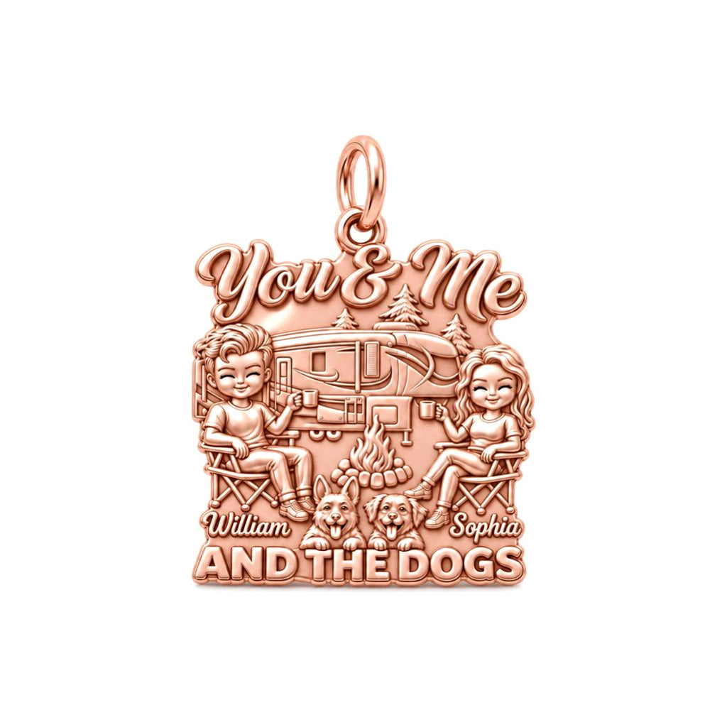 Cozy Campfire Caravan Charm Bracelet – Personalized Couple Gift – rose gold 3 cm charm, front view