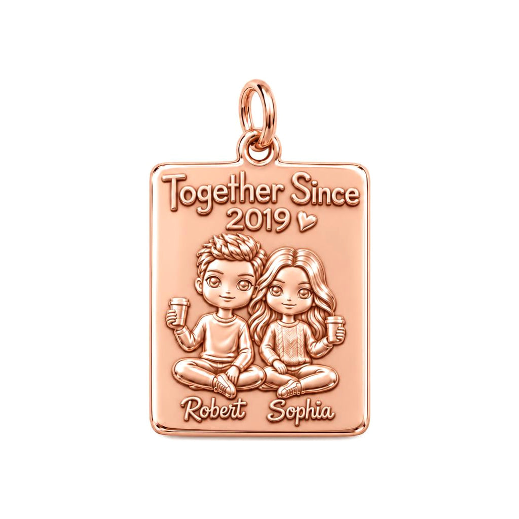 Cozy Coffee Date Charm Bracelet – Personalized Couple Gift – rose gold 3 cm charm, front view