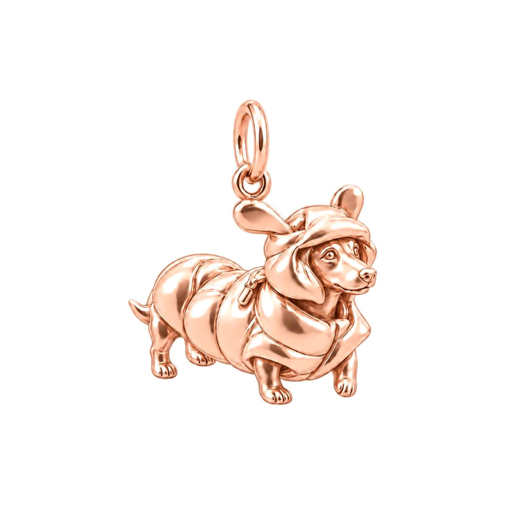 Cozy Puffer Coat Pet Charm Bracelet – Personalized Dog Mom Gift – rose gold charm, front view