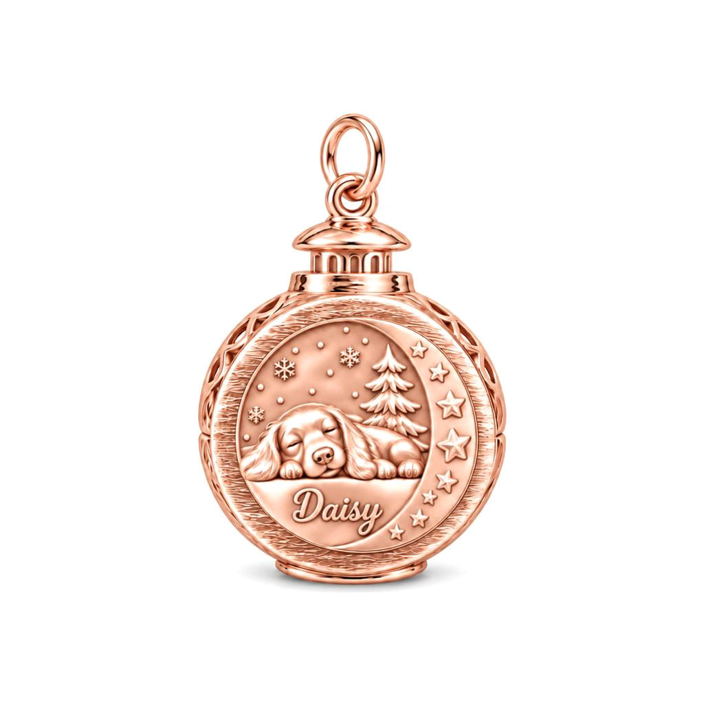 Cozy Winter Lantern Charm Bracelet – Personalized Dog Mom Gift – rose gold charm, front view
