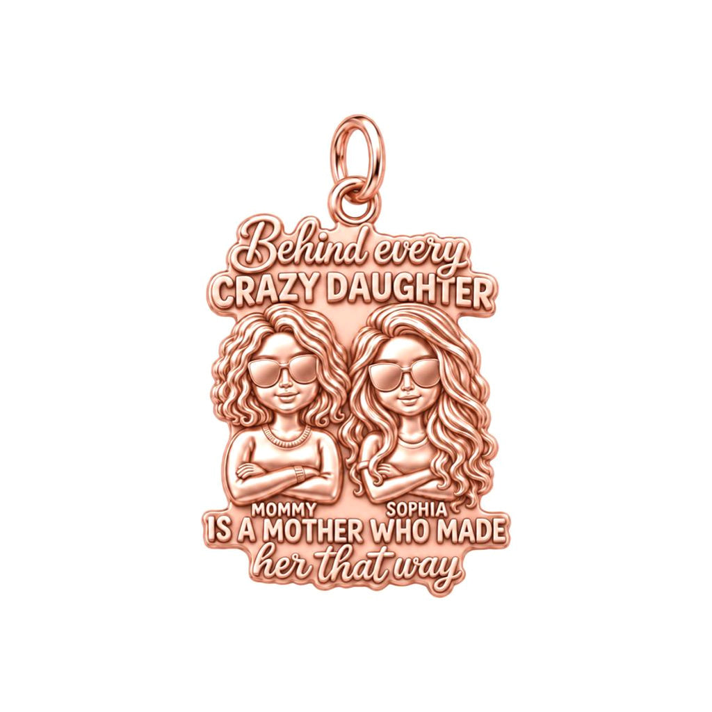 Crazy Daughter Duo Charm Bracelet – Personalized Mom Gift – rose gold 3 cm charm, front view