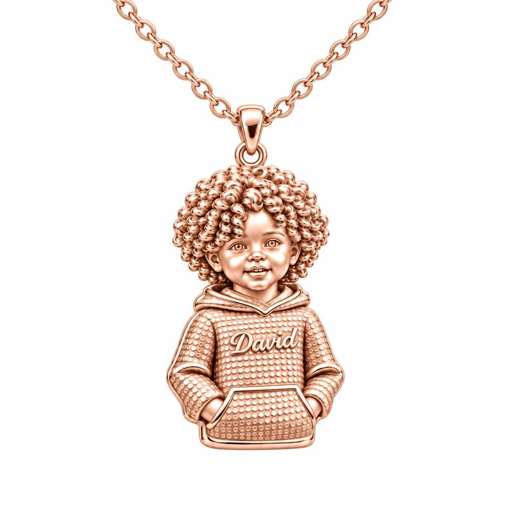 Curly Haired Sweetheart Charm Necklace Set – rose gold, front view
