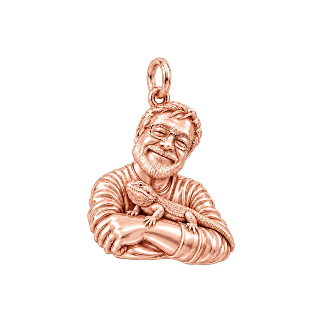 Custom Bearded Dragon Selfie Charm Bracelet – Personalized Pet Lovers Gift – rose gold charm, front view