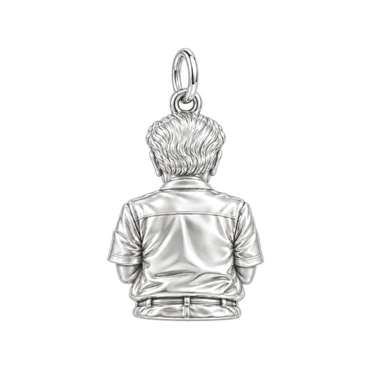 Custom Portrait Bust Charm Bracelet – Personalized Dad Gift – back of the charm, engraving area