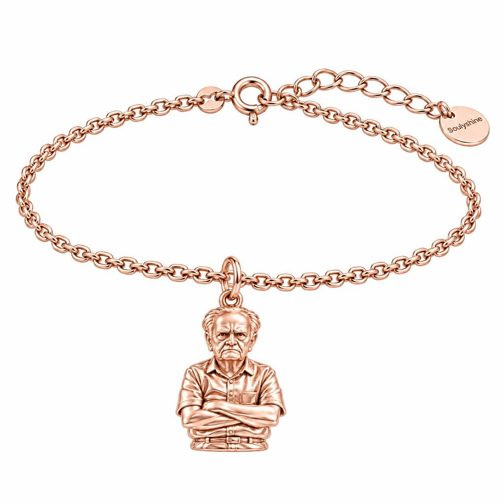 Custom Portrait Bust Charm Bracelet Set – rose gold, front view