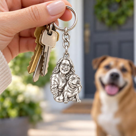 Custom Sculpted Pet Portrait Charm Keychain – worn / in use