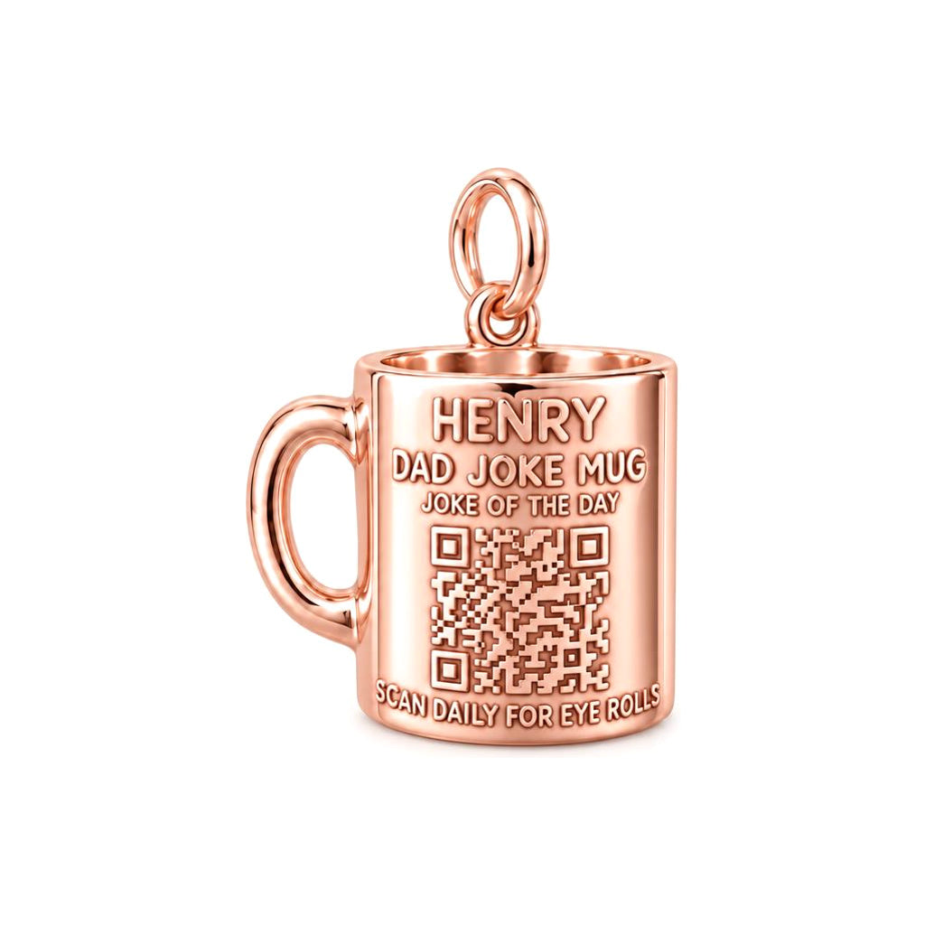 Dad Joke Mug Charm Bracelet – Personalized Dad Gift – rose gold 3 cm charm, front view