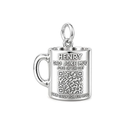 Dad Joke Mug Charm Bracelet – Personalized Dad Gift – silver plated 3 cm charm, front view