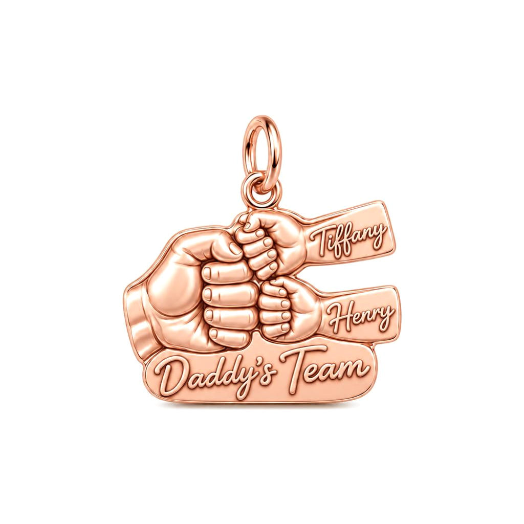 Daddy's Team Fist Bump Charm Bracelet – Personalized Dad Gift – rose gold 3 cm charm, front view