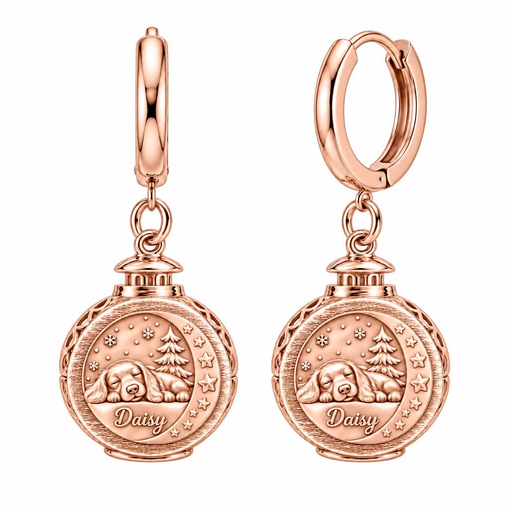 Daisy’s Cozy Winter Lantern Huggie Charm Earrings – rose gold, front view