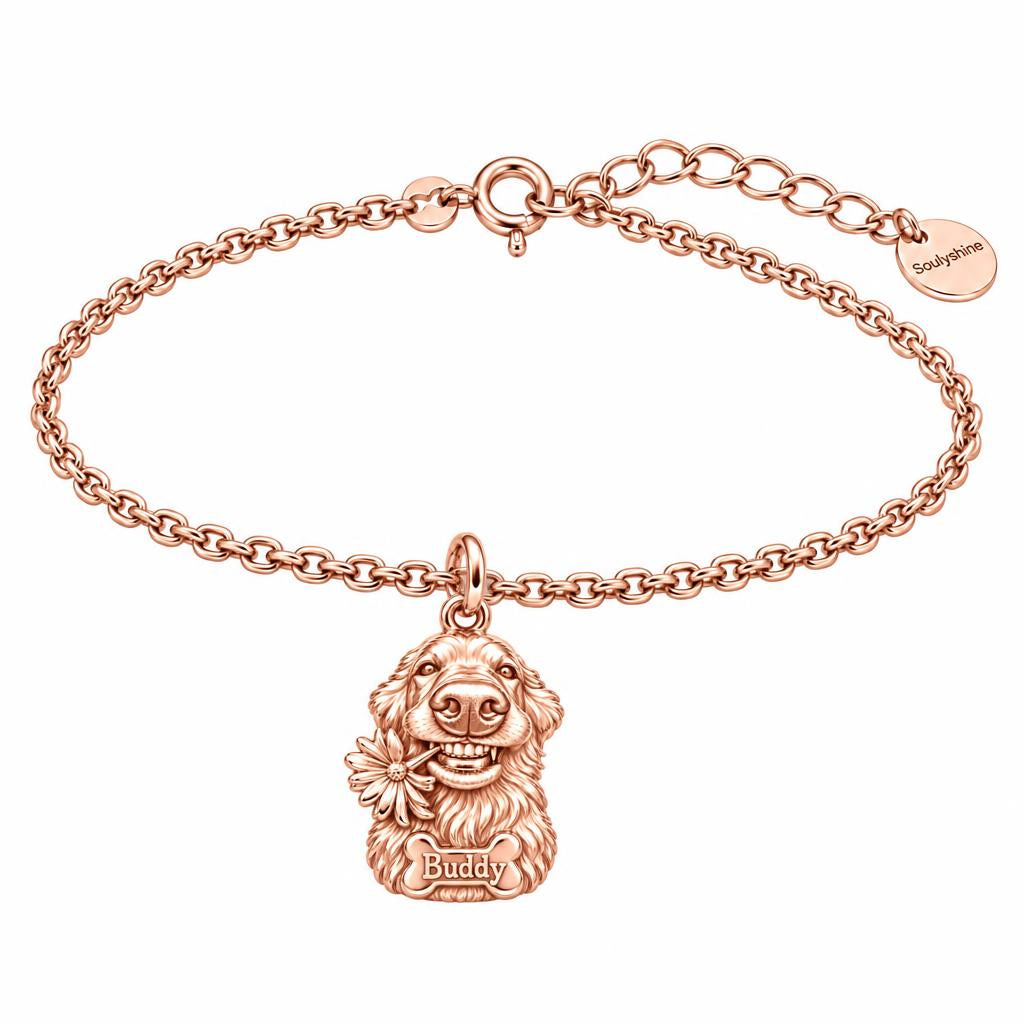 Daisy Smile Dog Charm Bracelet Set – rose gold, front view