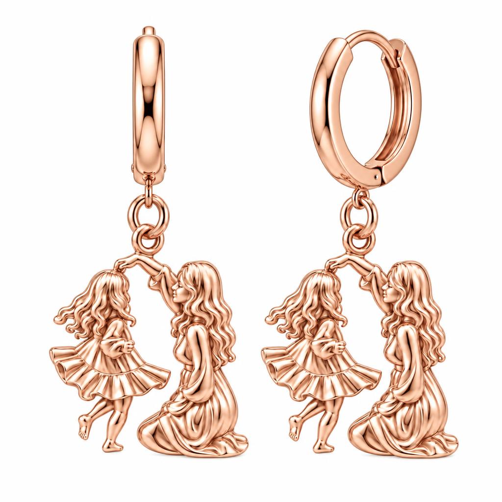 Dancing Together Huggie Charm Earrings – rose gold, front view