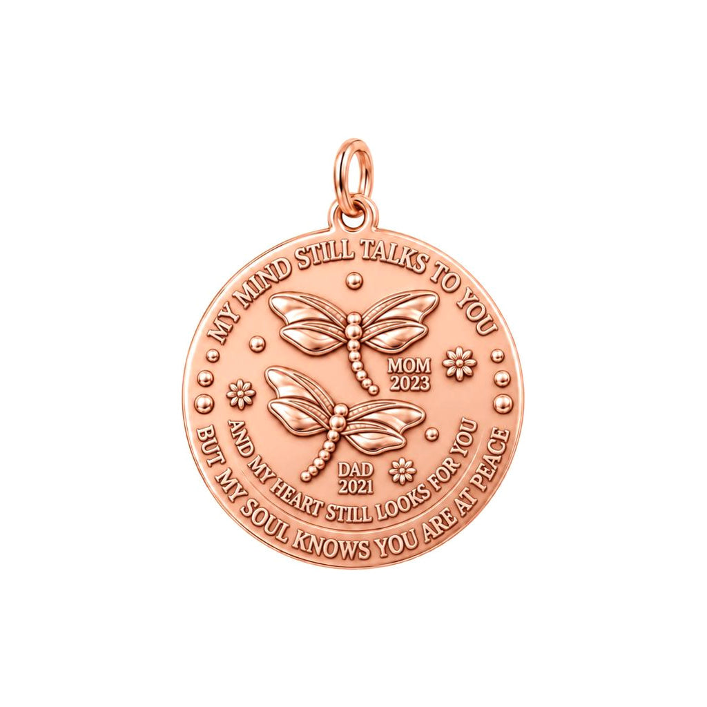 Dragonfly Remembrance Charm Bracelet – Personalized Memorial Gift – rose gold 3 cm charm, front view