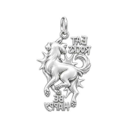 Eat Rocks Be Happy Charm and Polyester Cord Bracelet Set – back of the charm, engraving area
