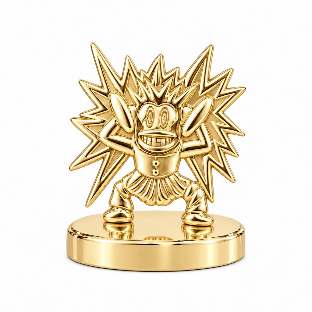 Electric Joy Monkey Keepsake Plaque – 18K gold, front view
