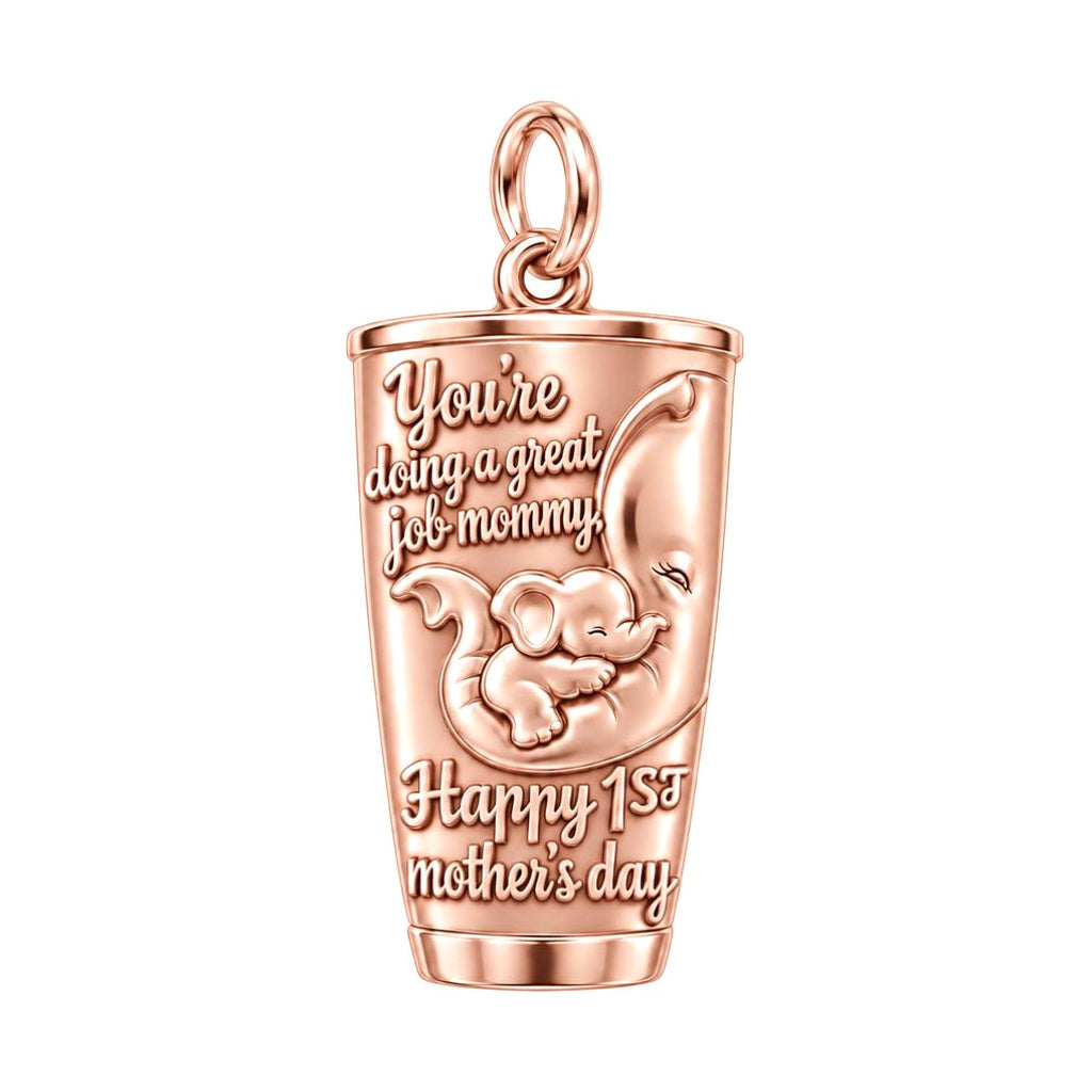 Elephant Mommy Tumbler Charm Bracelet – Personalized Mom Gift – rose gold 3 cm charm, front view