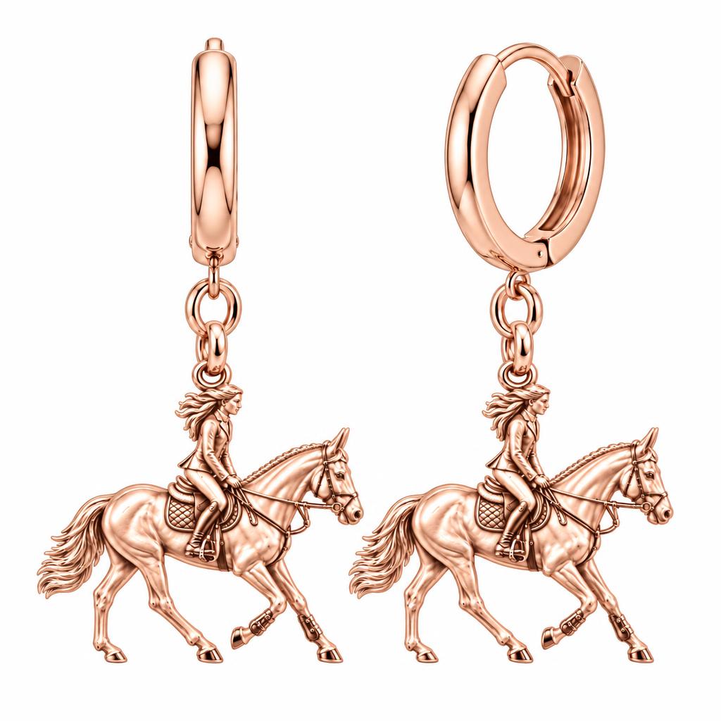 Equestrian Spirit Huggie Charm Earrings – rose gold, front view