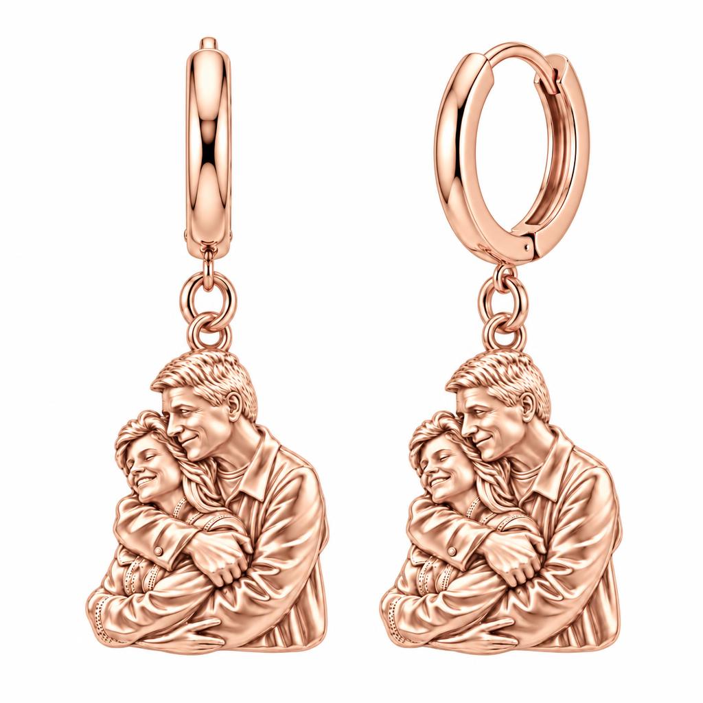 Eternal Embrace Photo Huggie Charm Earrings – rose gold, front view