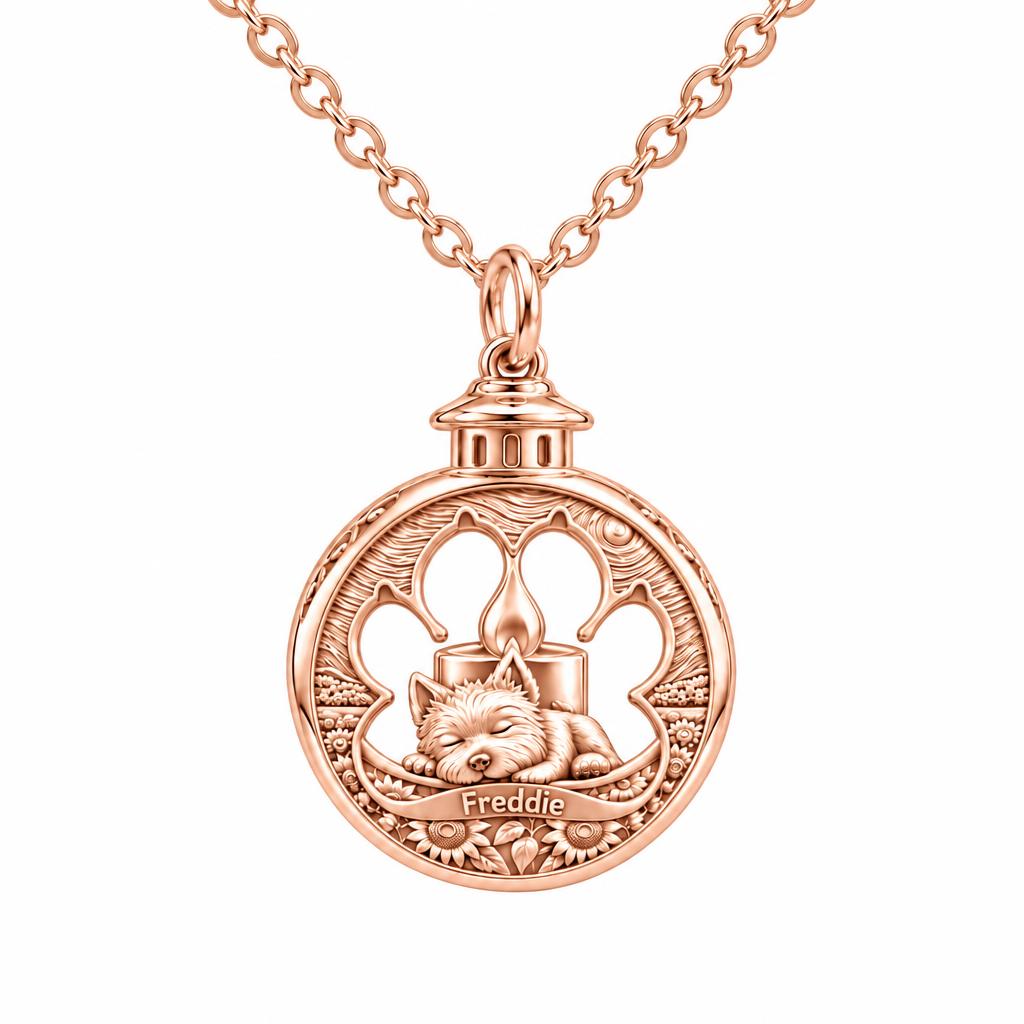 Eternal Light Pet Memorial Charm Necklace Set – rose gold, front view