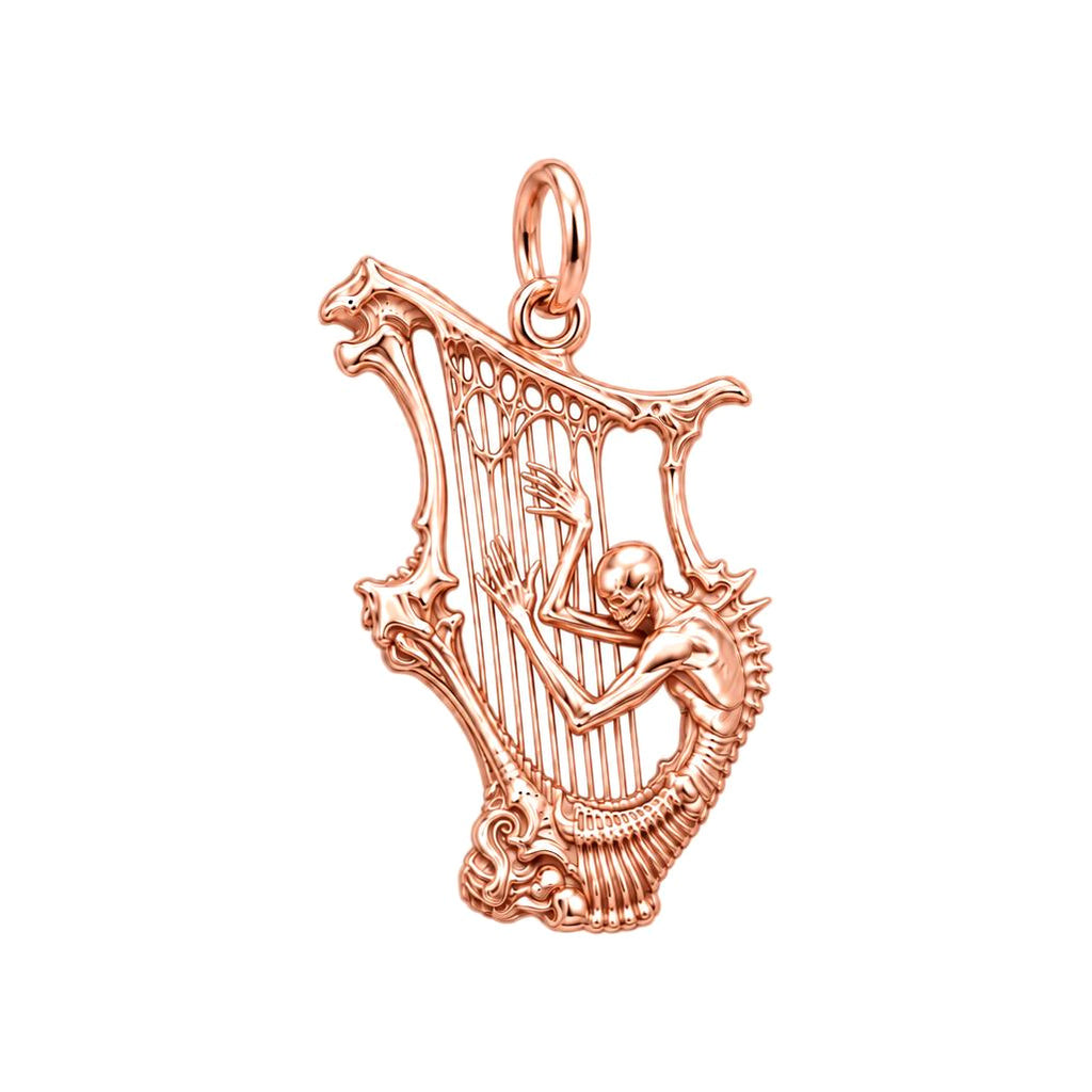 Eternal Skeleton Harpist Charm Bracelet – Personalized Musician Gift – rose gold charm, front view