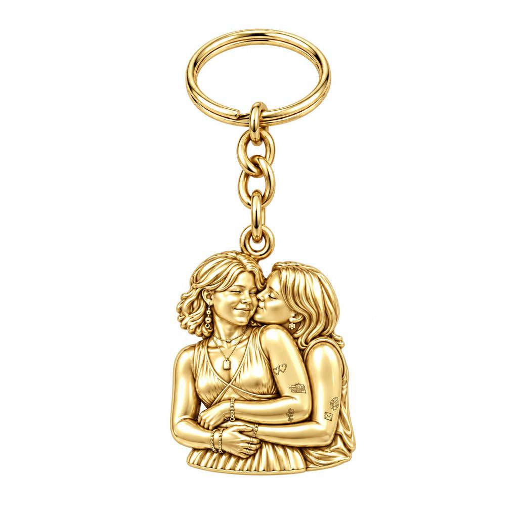 Eternal Soulmate Embrace Charm Keychain – 18K gold, front view