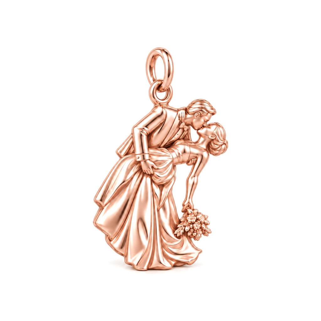 Eternal Wedding Dip Kiss Charm Bracelet – Personalized Couple Gift – rose gold charm, front view