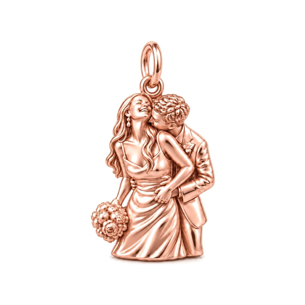 Eternal Wedding Embrace Charm Bracelet – Personalized Couple Gift – rose gold charm, front view