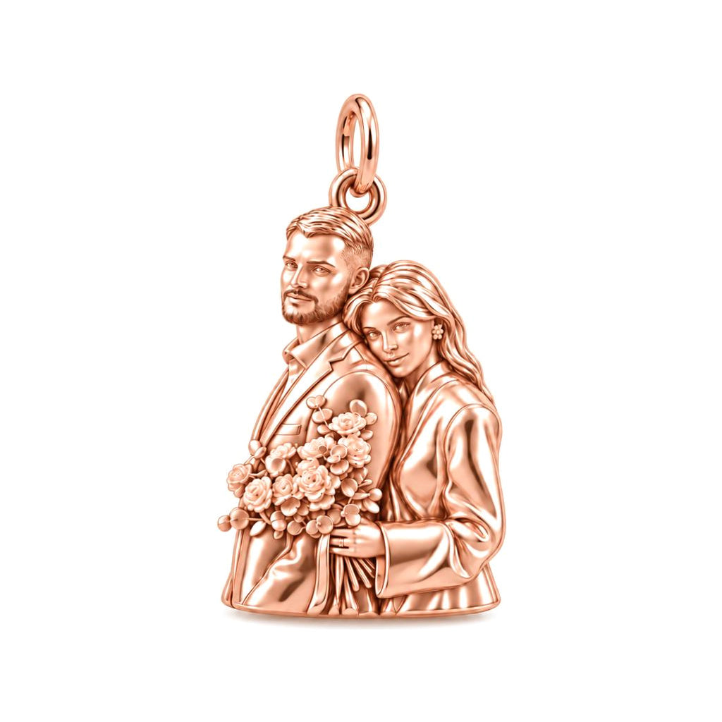 Eternal Wedding Portrait Charm Bracelet – Personalized Couple Gift – rose gold charm, front view