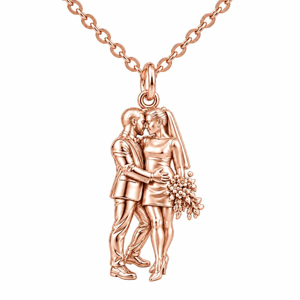 Eternal Wedding Vow Charm Necklace Set – rose gold, front view