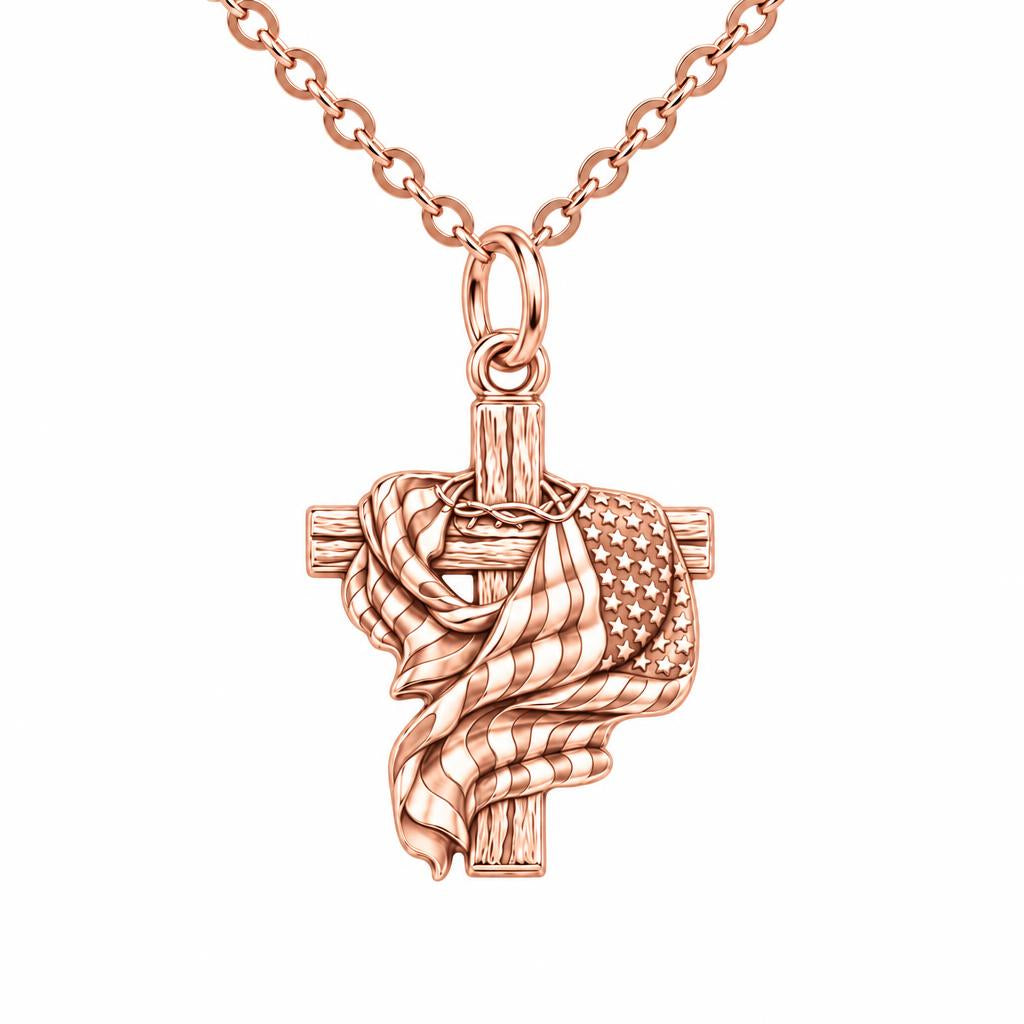 Faith and Freedom Cross Charm Necklace Set – rose gold, front view