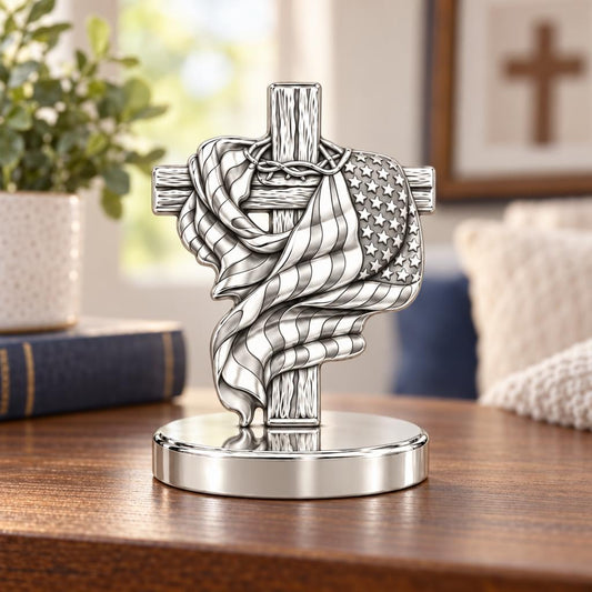 Faith and Freedom Cross Keepsake Plaque – worn / in use