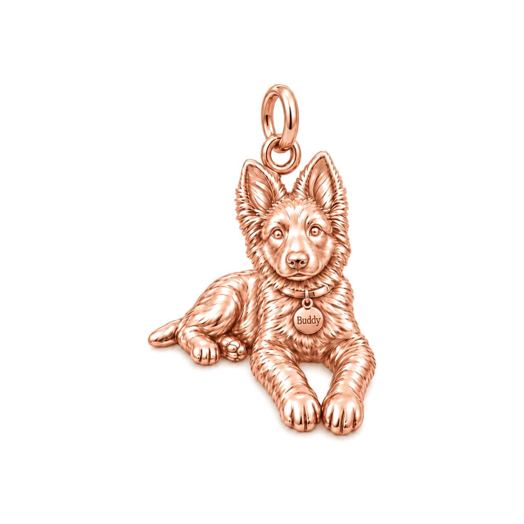 Faithful Companion Portrait Charm Bracelet – Personalized Dog Mom Gift – rose gold charm, front view