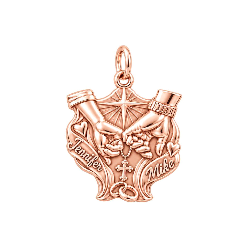 Faithful Union Pinky Swear Charm Bracelet – Personalized Couple Gift – rose gold 3 cm charm, front view
