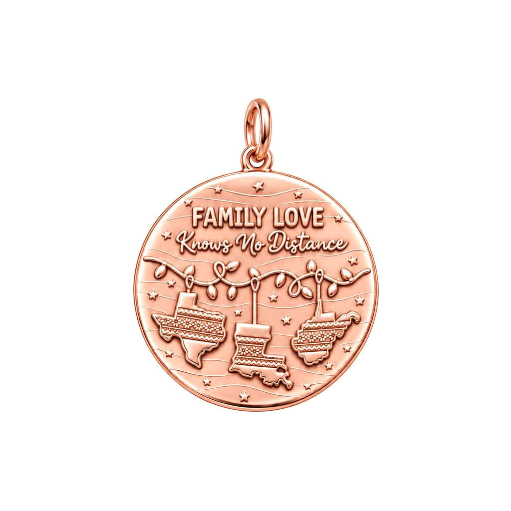 Family Love Knows No Distance Charm Bracelet – Personalized Mom Gift – rose gold 3 cm charm, front view