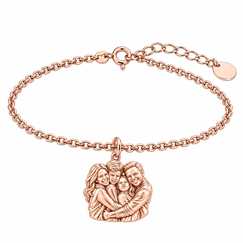 Family Portrait Hug Charm Bracelet Set – rose gold, front view