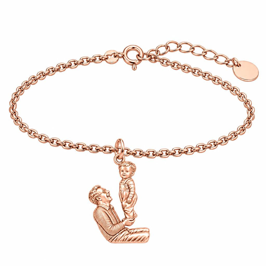 Father and Child Lifted High Charm Bracelet Set – rose gold, front view