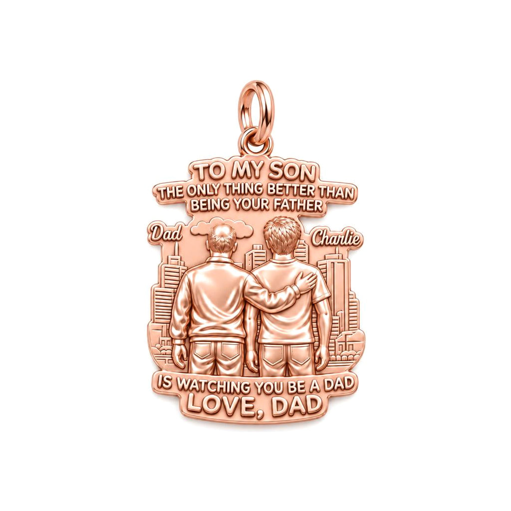 Father and Son Cityscape Charm Bracelet – Personalized Son Gift – rose gold 3 cm charm, front view