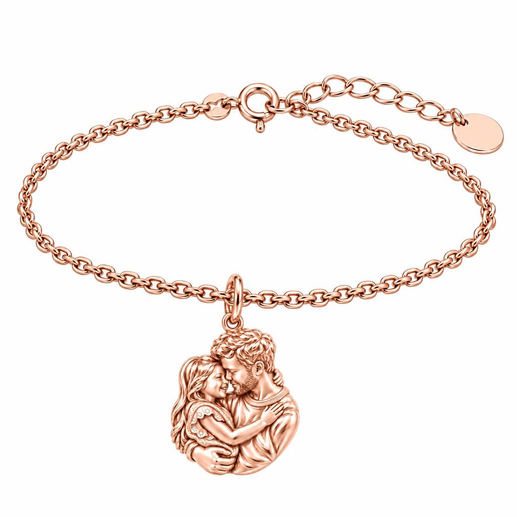Father Daughter Embrace Charm Bracelet Set – rose gold, front view