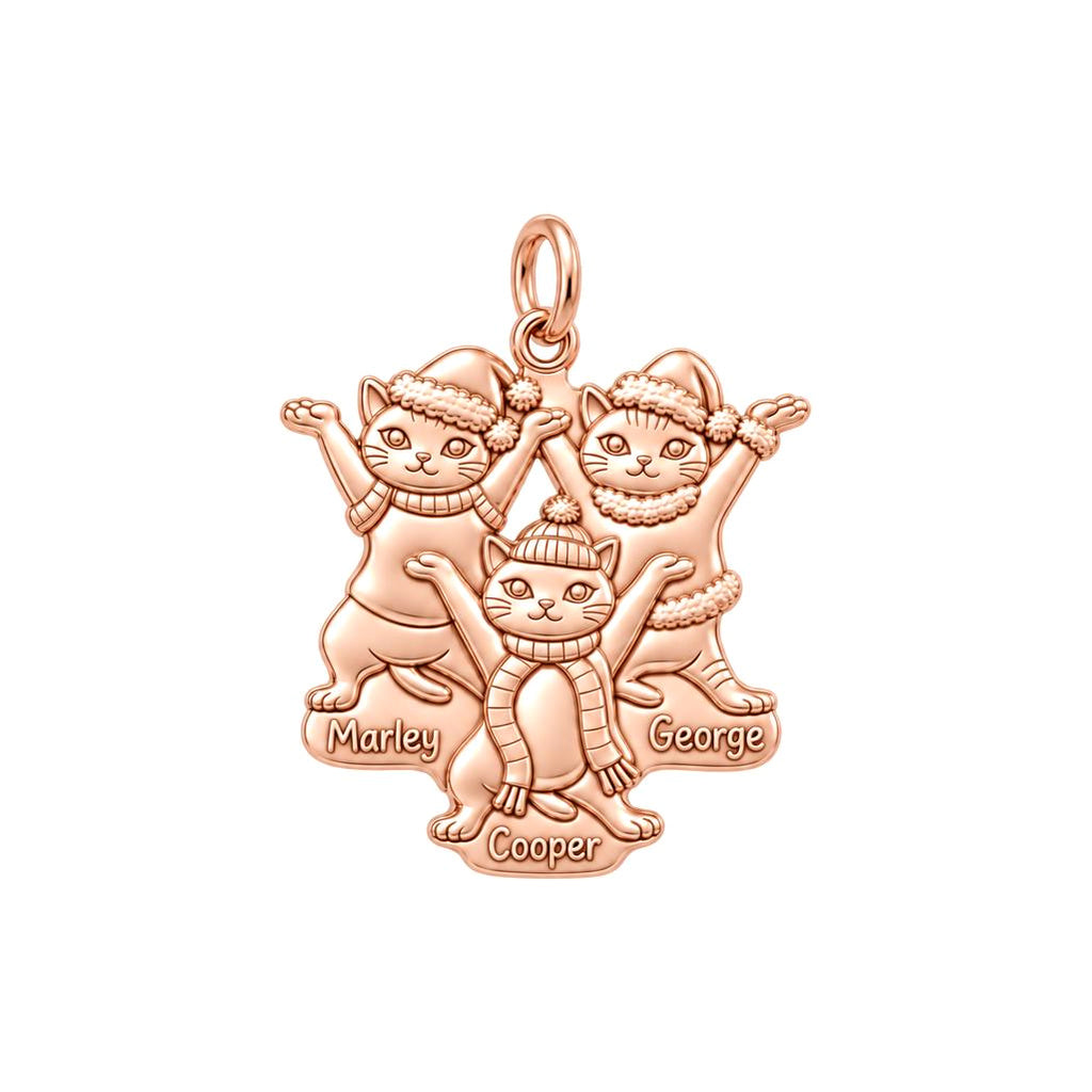 Festive Feline Trio Charm Bracelet – Personalized Cat Mom Gift – rose gold 3 cm charm, front view