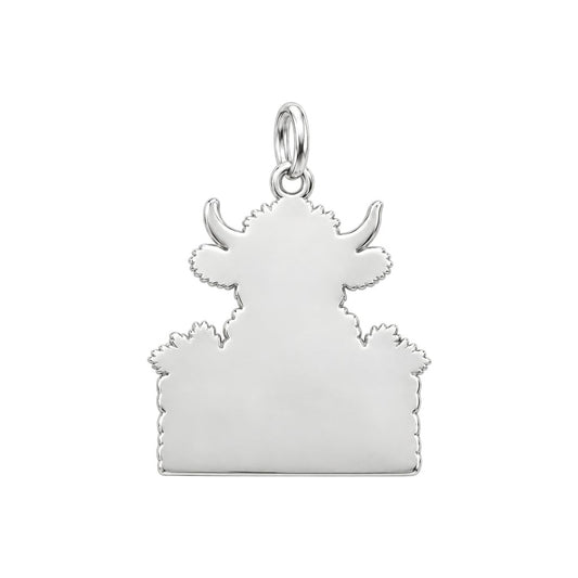 Festive Highland Cow Charm Bracelet – Personalized Mom Gift – back of the charm, engraving area