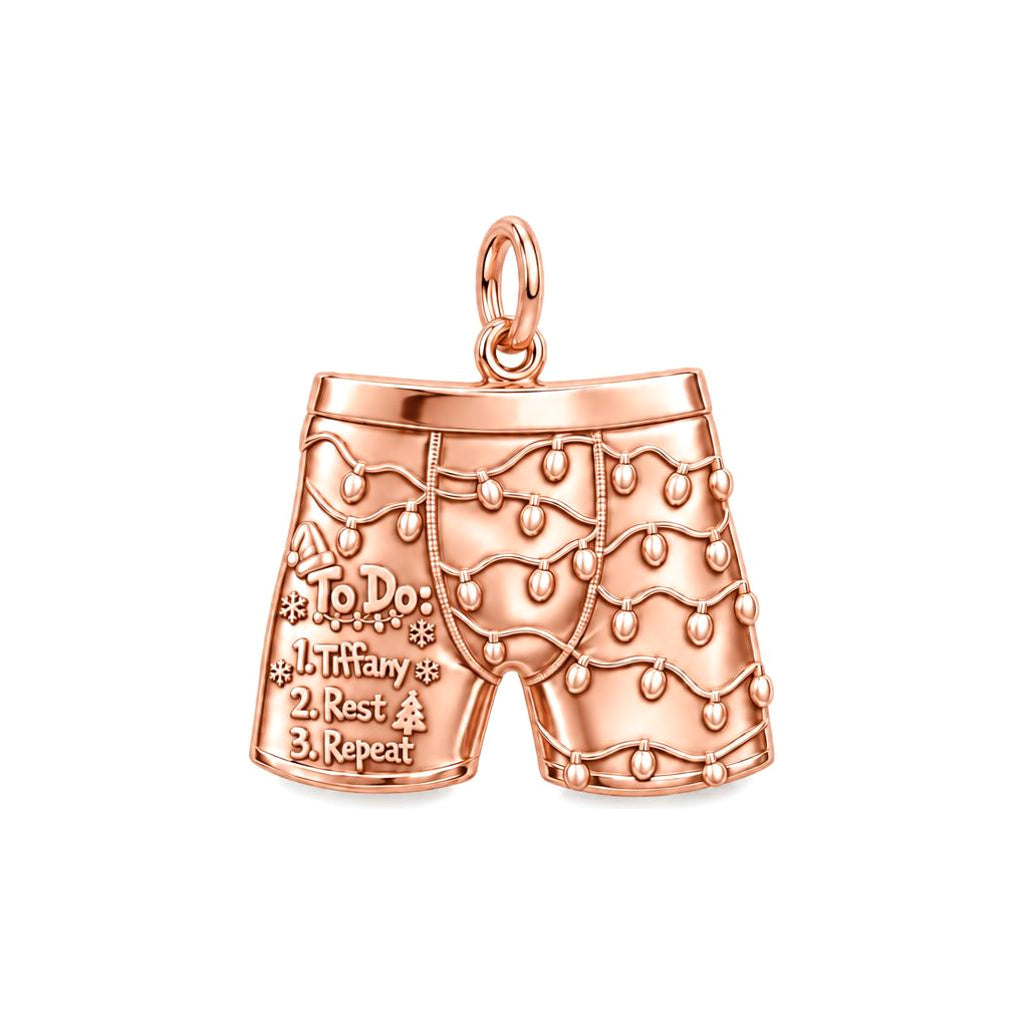 Festive Holiday Boxers Charm Bracelet – Personalized Couple Gift – rose gold 3 cm charm, front view