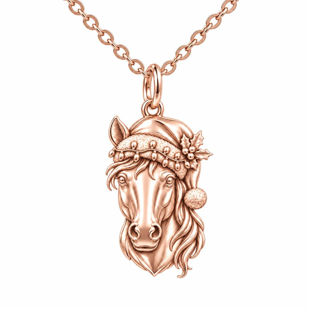 Festive Stable Spirit Charm Necklace Set – rose gold, front view