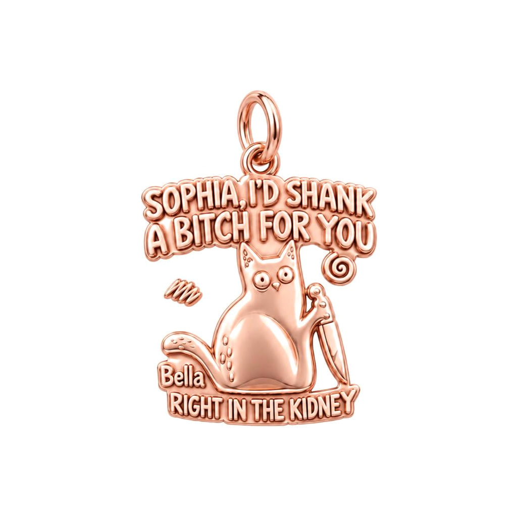 Fierce Feline Friendship Charm Bracelet – Personalized Bestie Gift – rose gold 3 cm charm, front view