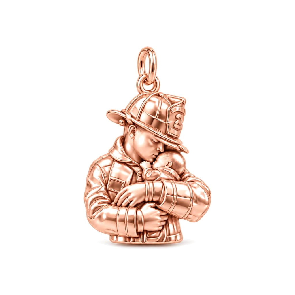Firefighter Hero Gentle Embrace Charm Bracelet – Personalized Dad Gift – rose gold charm, front view