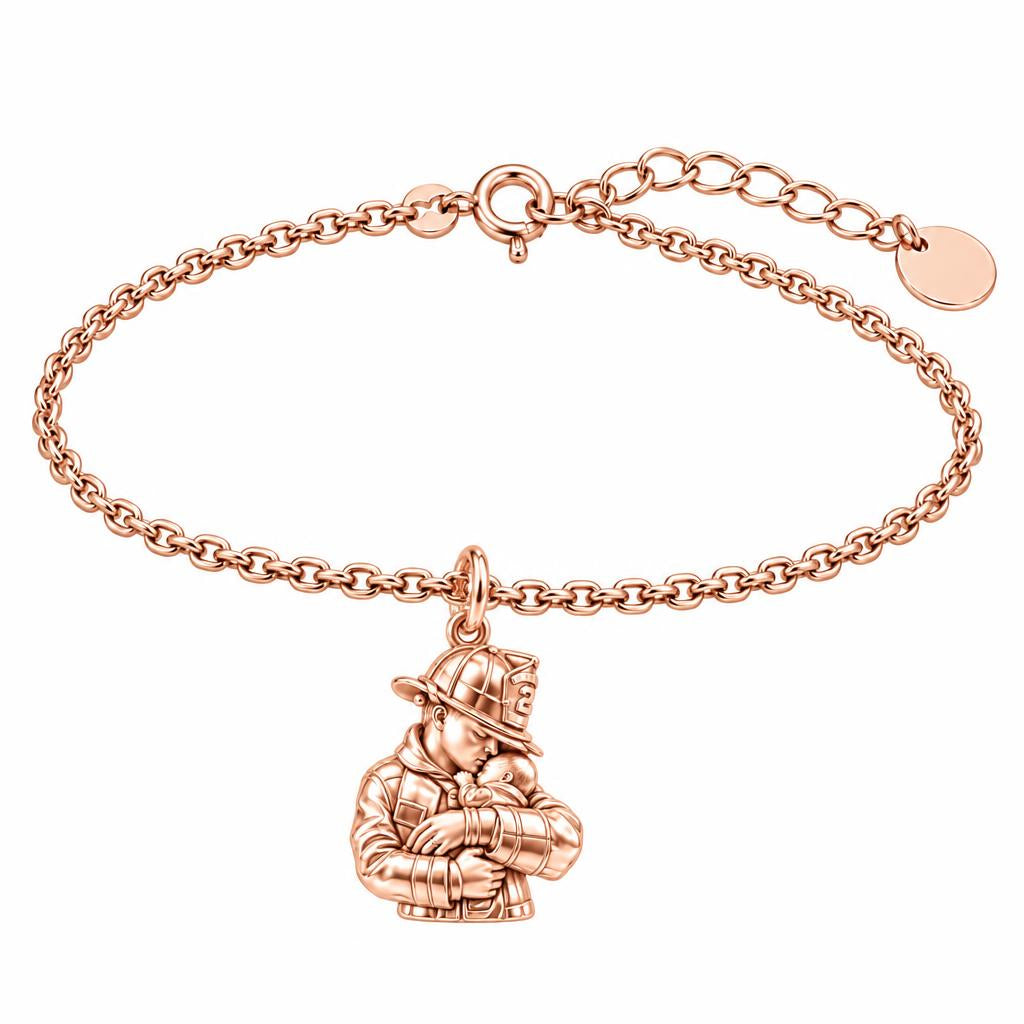 Firefighter Hero Gentle Embrace Charm Bracelet Set – rose gold, front view