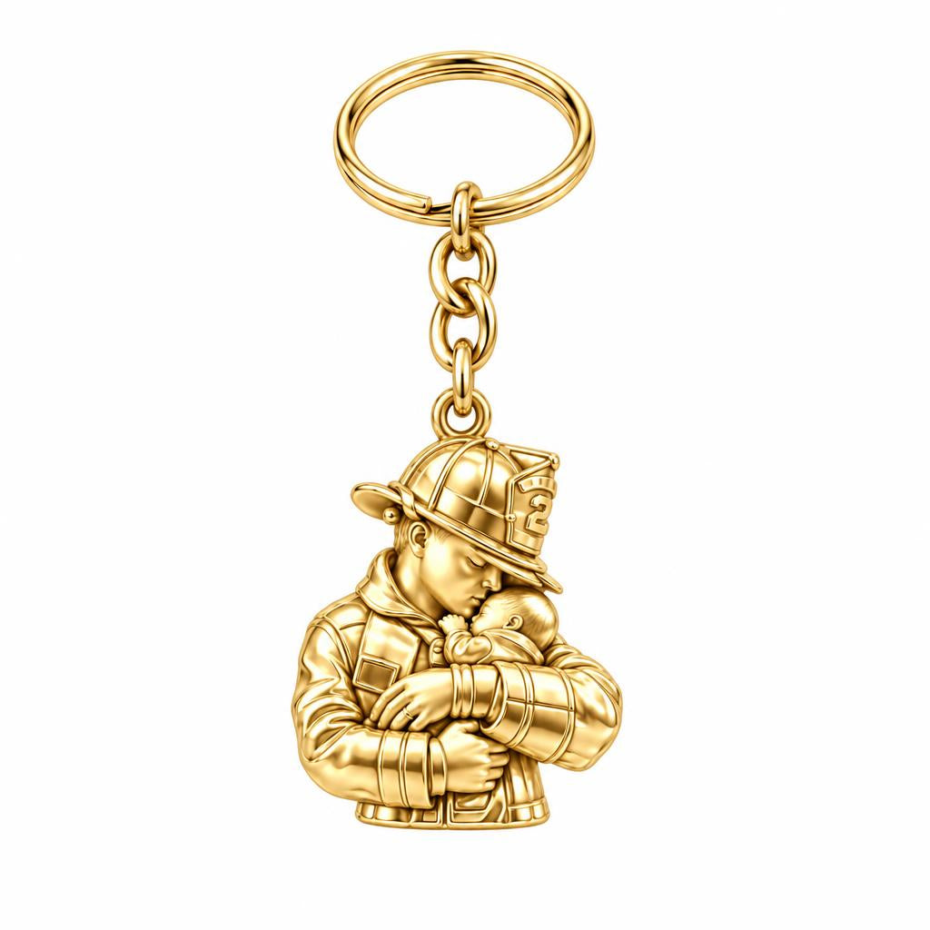 Firefighter Hero Gentle Embrace Charm Keychain – 18K gold, front view